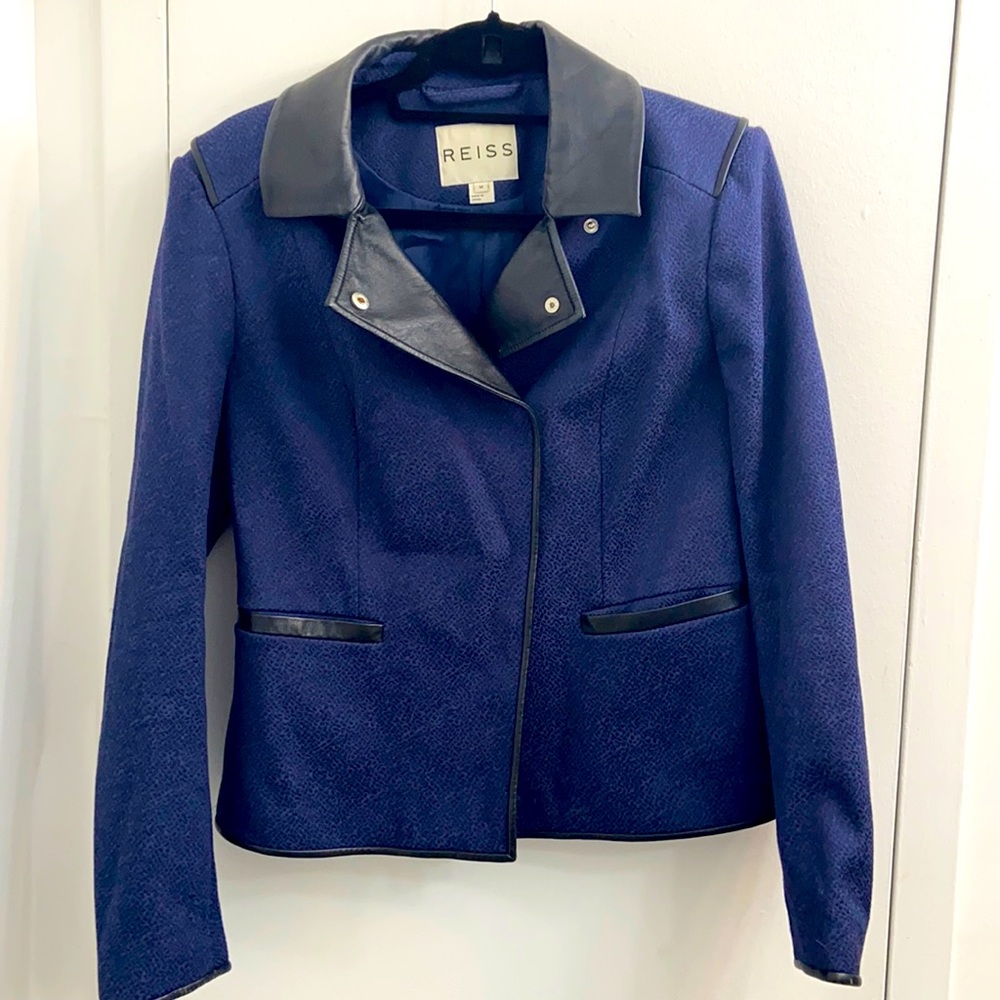 Reiss - Leather Trim Fall Jacket - Size Medium